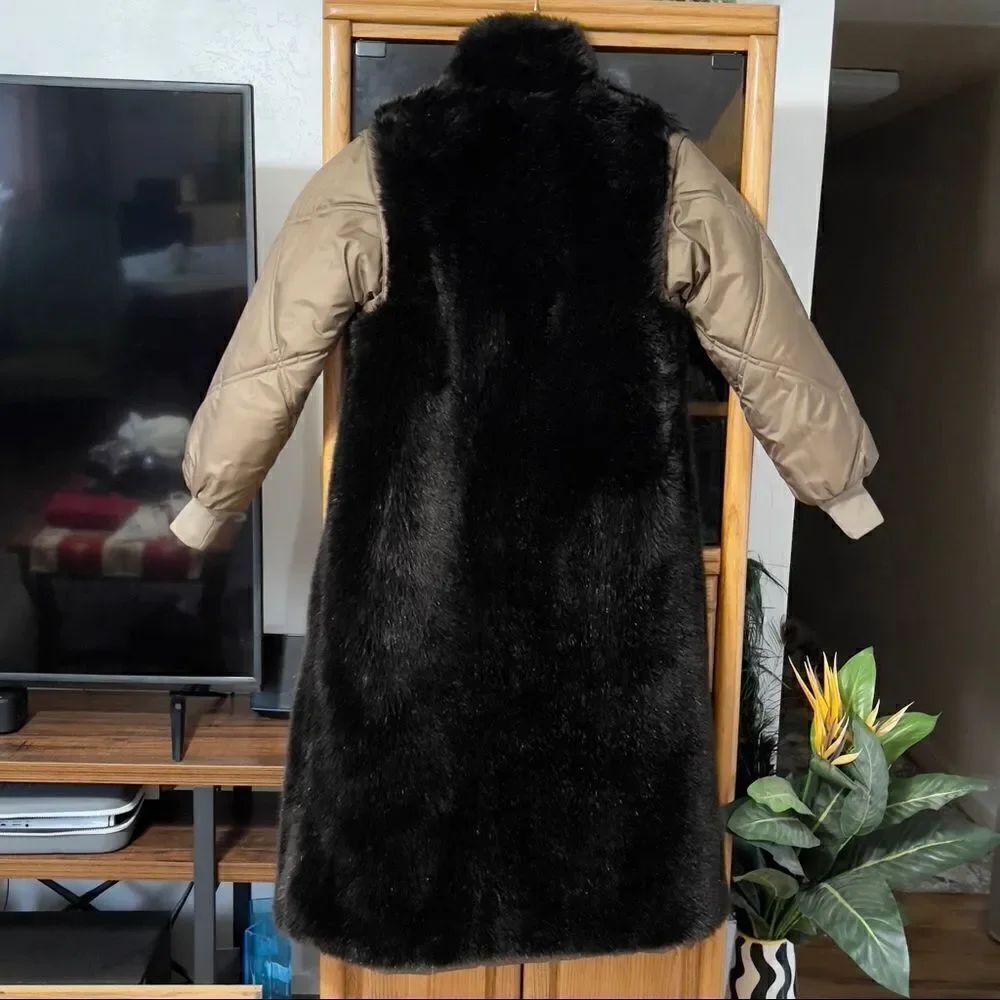Bogner Reversible Faux Fur Quilted Trench Coat Sz 6 - Picture 4 of 15